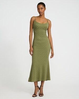 Textured Floral Scoop Neck Sleeveless Midi Dress