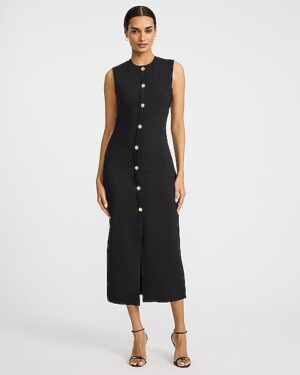Sleeveless Button Front Maxi Sheath Dress
