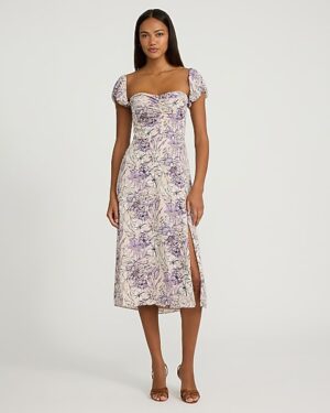 Floral Sweetheart Off The Shoulder Ruched Front Midi Dress