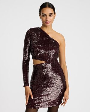 Sequin One Shoulder Cutout Mini Dress
