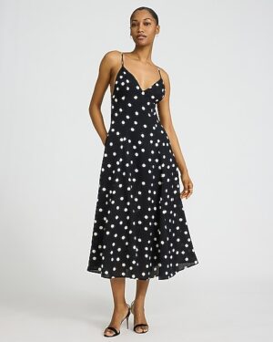 Polka Dot Tie Back Fit & Flare Midi Dress