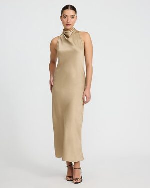 Satin High Cowl Neck Sleeveless Maxi Dress