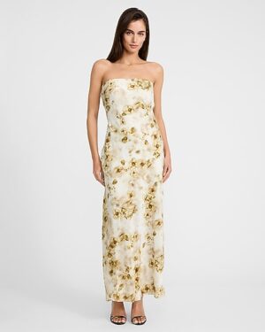 Satin Floral Strapless Maxi Dress