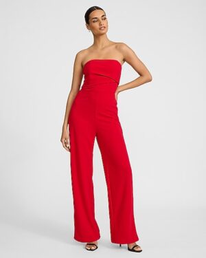 Strapless Ruched Wide Leg Jumpsuit