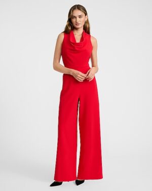 Cowl Halter Neck Wide Leg Jumpsuit with Pockets