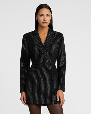 Metallic Pinstripe Long Sleeve Blazer Romper