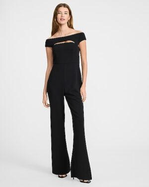 Crepe Off The Shoulder Cutout Wide Leg Jumpsuit