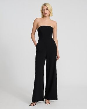 Crepe Strapless Wide Leg Jumpsuit with Pockets