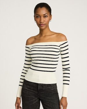 Ribbed Off The Shoulder Striped Sweater