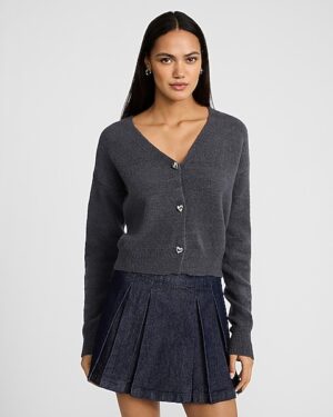 V-Neck Heart Button Cardigan