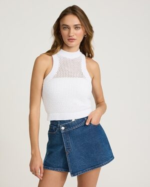 High Neck Open Stitch Sweater Tank