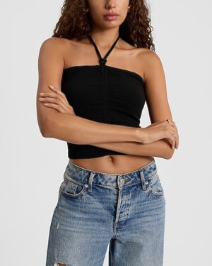 Ruched Knot Halter Neck Sweater Tank