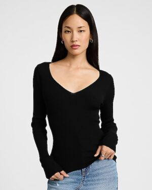 Silky Soft Fitted Ribbed Double V-Neck Sweater