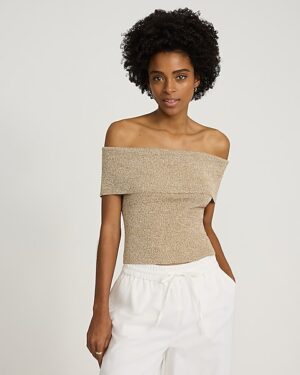 Marled Off The Shoulder Short Sleeve Sweater