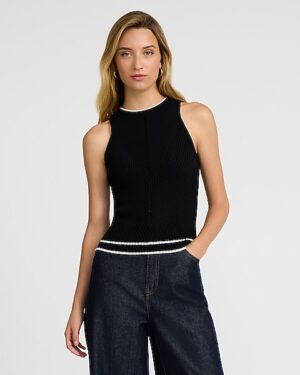 Tipped Fitted Ribbed High Neck Sweater Tank