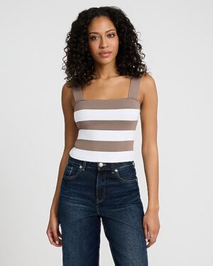 Ribbed Fitted Square Neck Sweater Tank