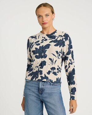Cable Knit Floral Crew Neck Sweater