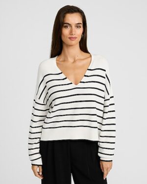 Ultrasoft Relaxed Striped V-Neck Sweater