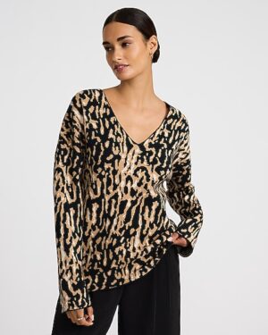 Leopard V-Neck Tunic Sweater
