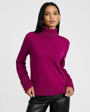 Airy Soft Turtleneck Novelty Button Cuff Sweater