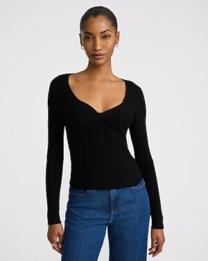 Ribbed V-Neck Twist Front Sweater