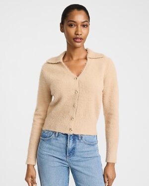 Fuzzy Johnny Collar Gold Button Cardigan