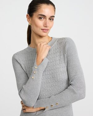 Textured Crew Neck Fitted Sweater