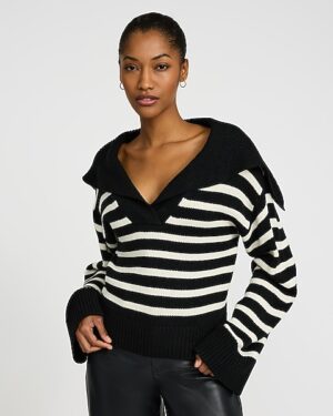 Striped V-Neck Sailor Collar Sweater