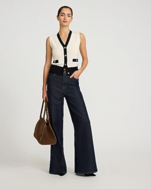 Tipped Novelty Button Sweater Vest
