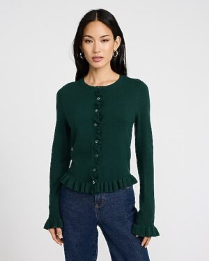 Crew Neck Ruffle Cardigan