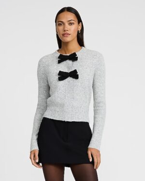 Double Bow Crew Neck Cardigan