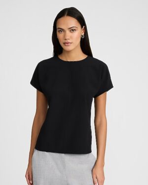 Relaxed Pleated Crew Neck Tailored Tee