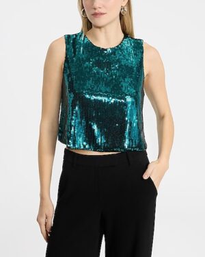 Sequin Crew Neck Cropped Tank