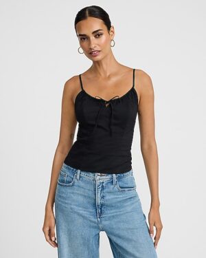 Fitted Ruched Tie Neck Smocked Back Cami