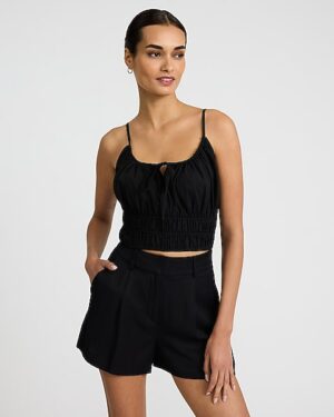 Scoop Neck Smocked Tie Front Cami