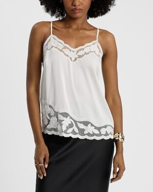 Sheer Embroidered Pieced V-Neck Downtown Cami