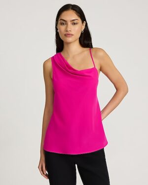 Georgette Asymmetrical Cowl Neck Ruched Shoulder Cami