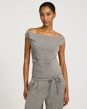 Printed Fitted Off The Shoulder Tailored Top