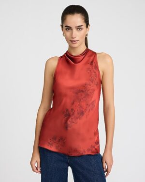 Floral Satin Cowl Neck Tank