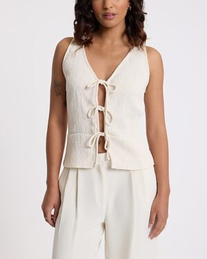 Textured V-Neck Tie Front Tank