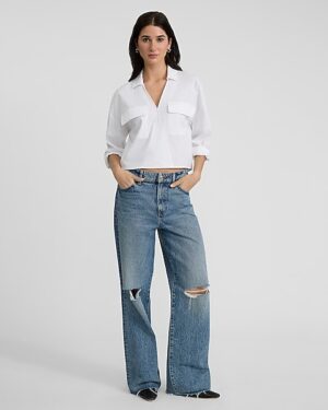 Double Pocket V-Neck Surplice Cropped Top