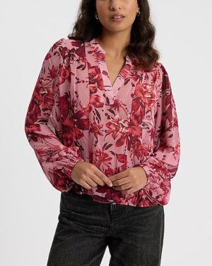 Floral V-Neck Long Sleeve Top