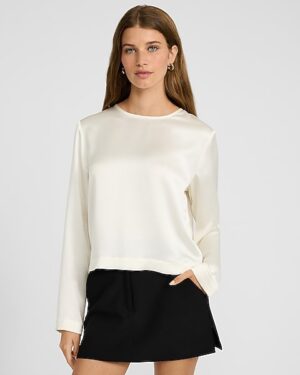 Satin Crew Neck Long Sleeve Top