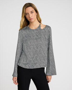 Satin Shoulder Cutout Long Sleeve Top