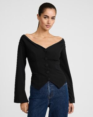 Off The Shoulder Long Sleeve Cutaway Vest Top