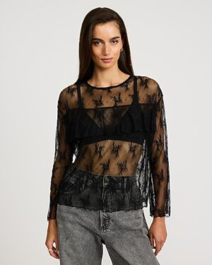 Lace Crew Neck Ruffle Top