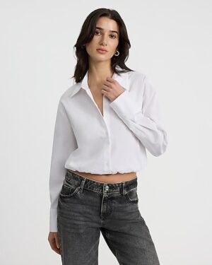 Long Sleeve Elastic Waist Cropped Shirt