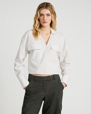 Striped Double Pocket Surplice Cropped Top