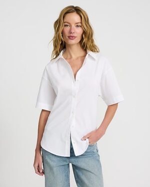 Stretch Cotton Poplin Short Sleeve Boyfriend Shirt