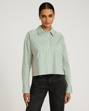 Stretch Cotton Poplin Striped Cropped Shirt